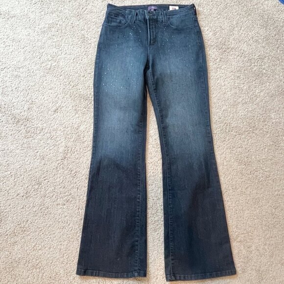 NYDJ Jeans Womens Sz 10 Bootcut Embellished Demin Mid Rise Stretch Lift Tuck - Picture 1 of 16